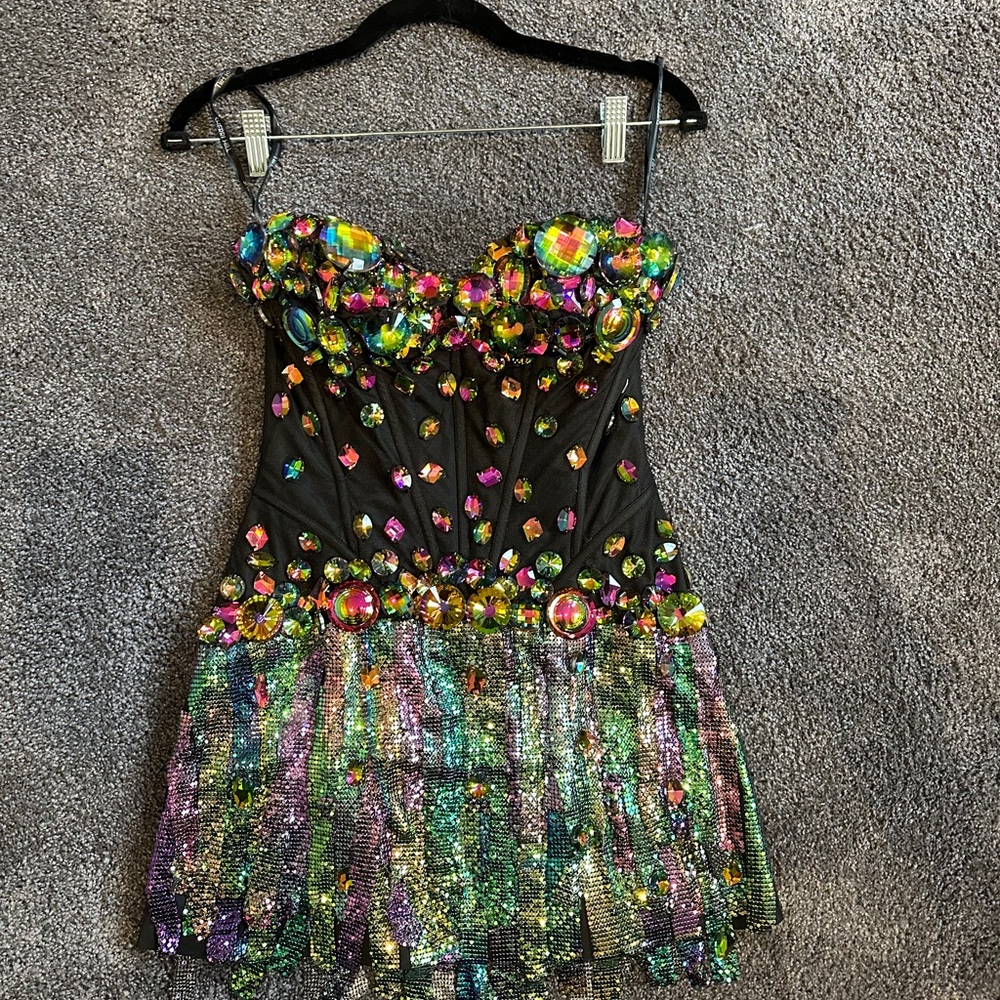 Sherri Hill Black and Multicolor Sequin Dress - Picture 2 of 8